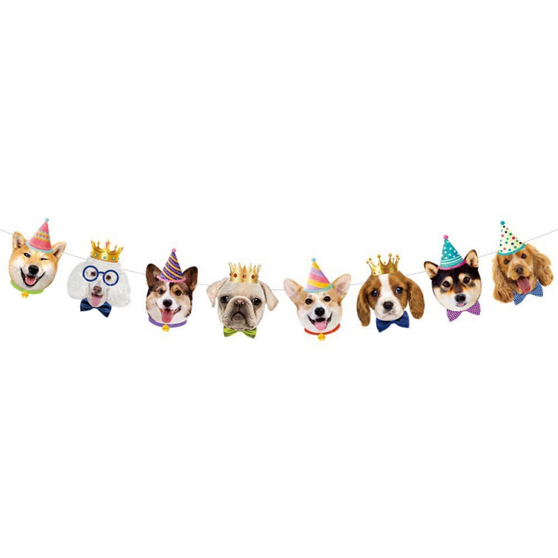 TSJ Dog Birthday Banner, Dog Face Party Banner, Dog Theme Party Bunting Decoration Puppy Party Supplies for Birthday Party Baby Shower - Image 1